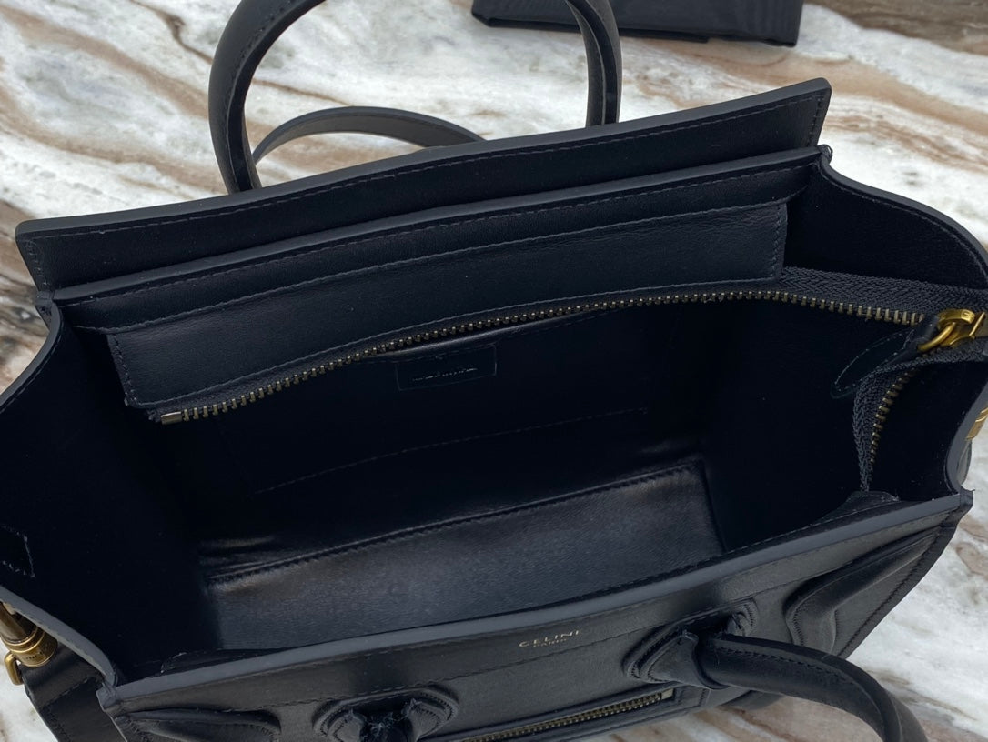 Top Quality Nano LuGucciage Bag In Drummed Black For Women 8in/20cm 189243DRU.38NO