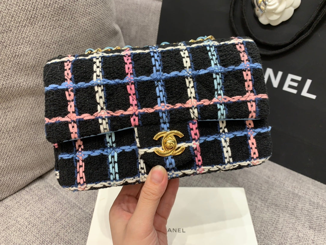 CHLNavy Sparkle Tweed Classic Mini Rectangular Top Qualityap Bag For Women 20cm/7.5in