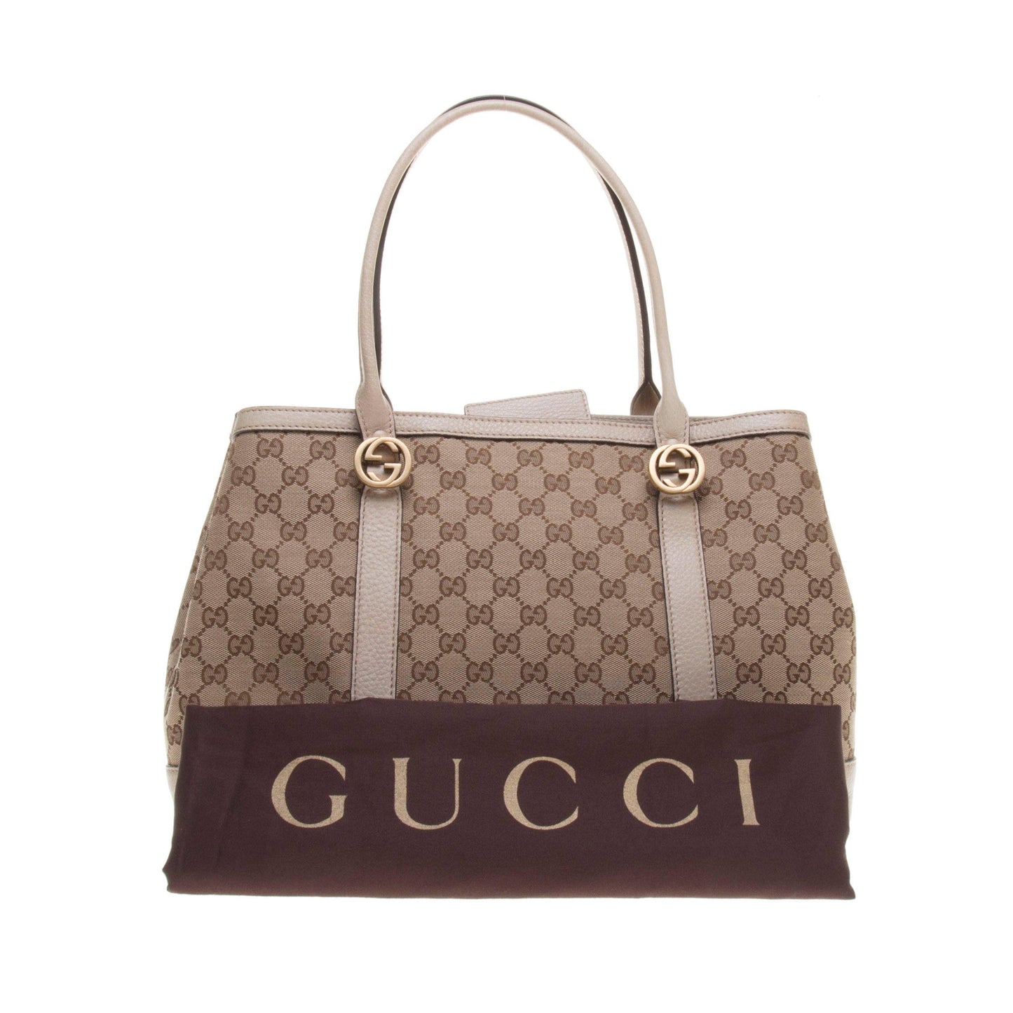 Gucci 353122 Beige/Ebony GG Fabric with Beige Leather Trim Tote Bag