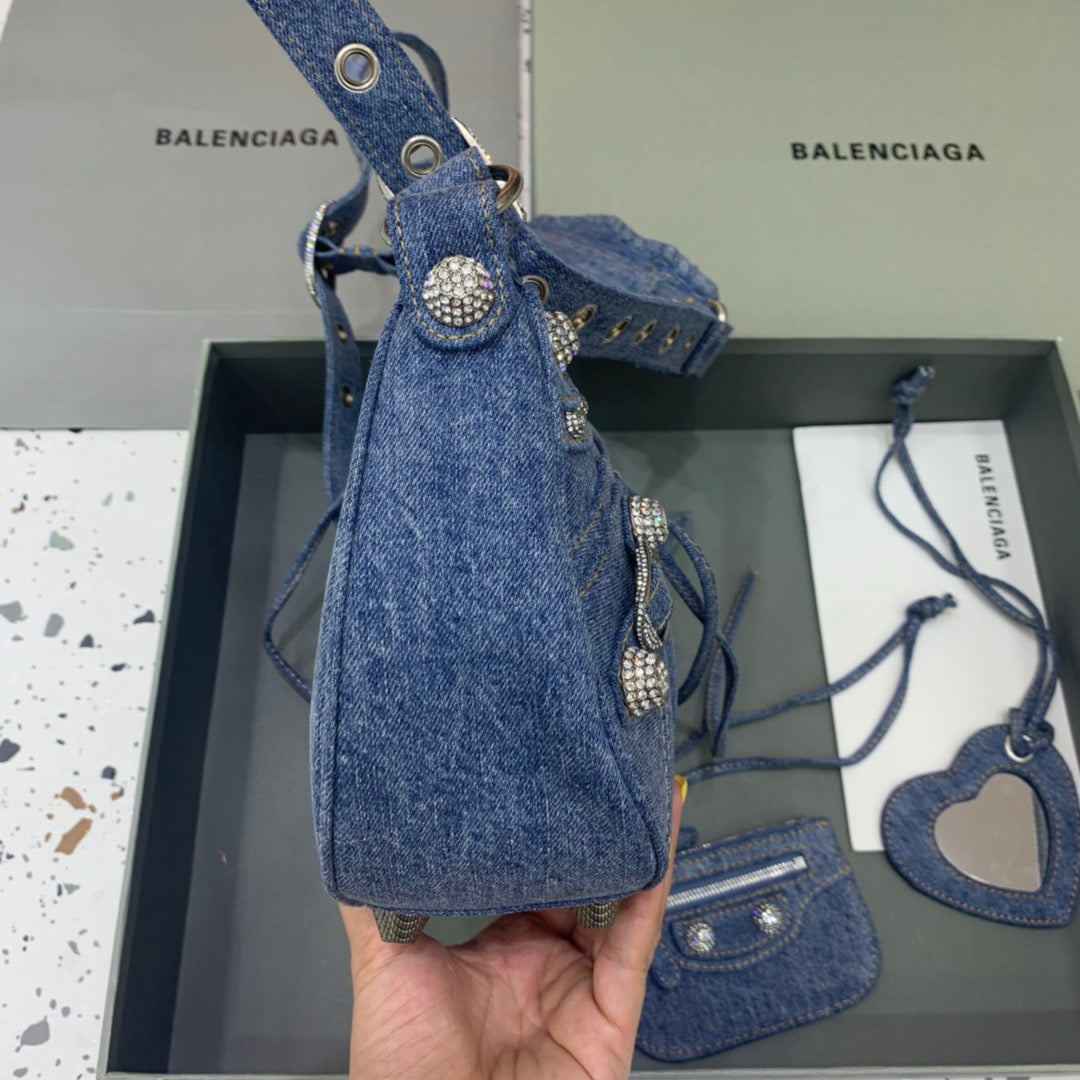 Top Quality Le Cagole XS Shoulder Bag In Blue Washed, For Women,  Bags 13in/33cm