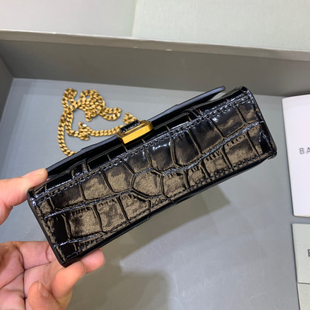 Top Quality Hourglass Mini Handbag With Chain In Black, For Women,  Bags 4.7in/12cm