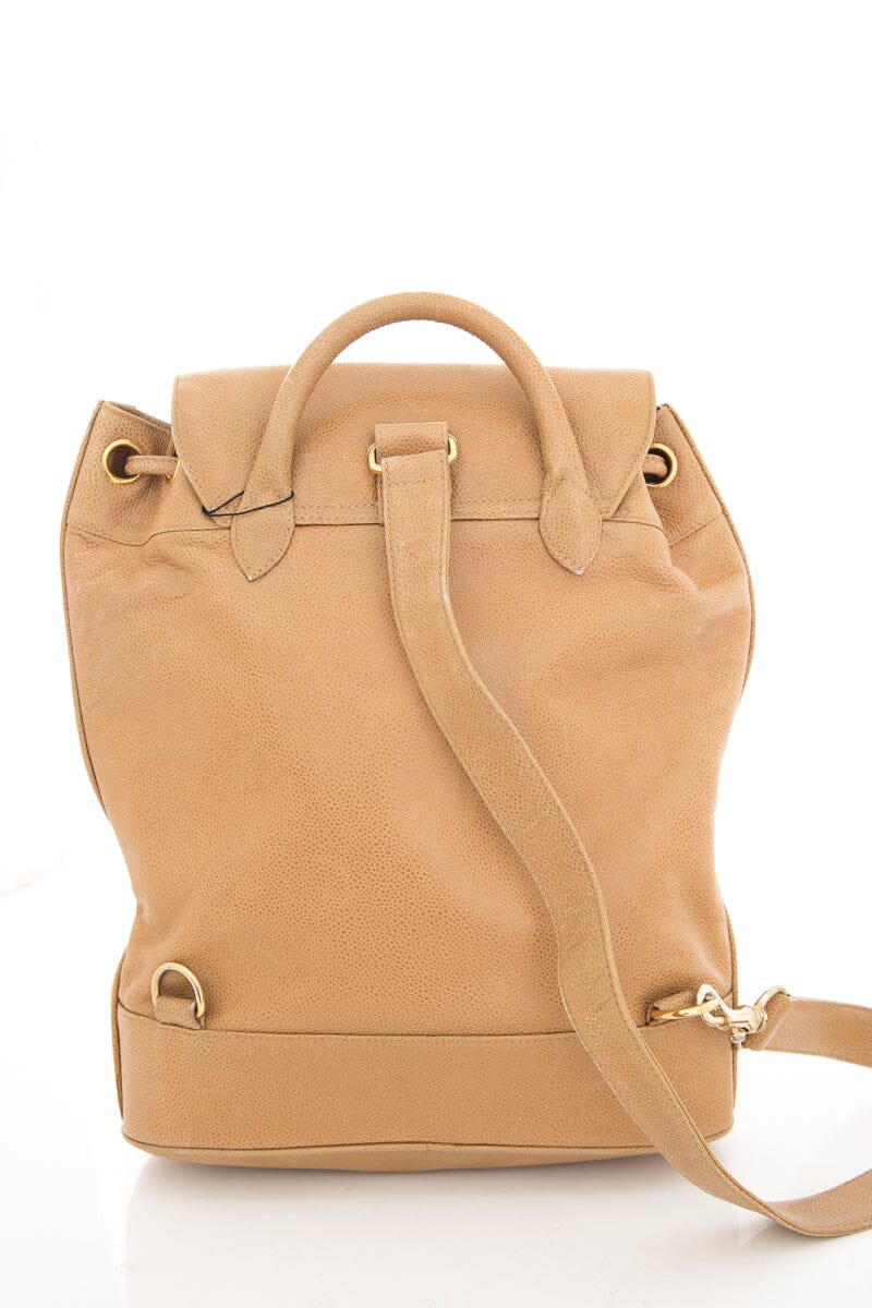 Chanel 2014 Beige Caviar CC Timeless Sling Backpack