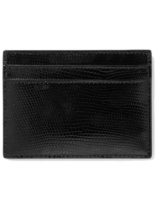 Luxury Saint Laurent Trending 2025 Monogram Lizard Effect Glossy Leather Card Holder Black Silver