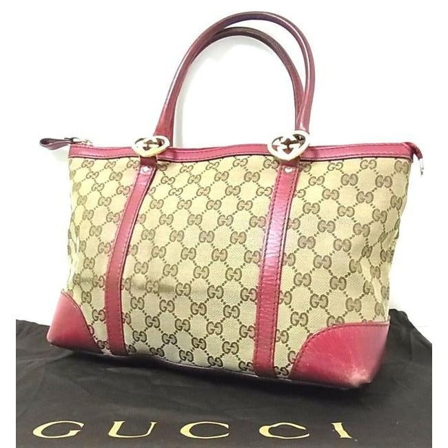 Gucci   Dark Brown Large G Logo Print Canvas And Dark Red Pink Leather
