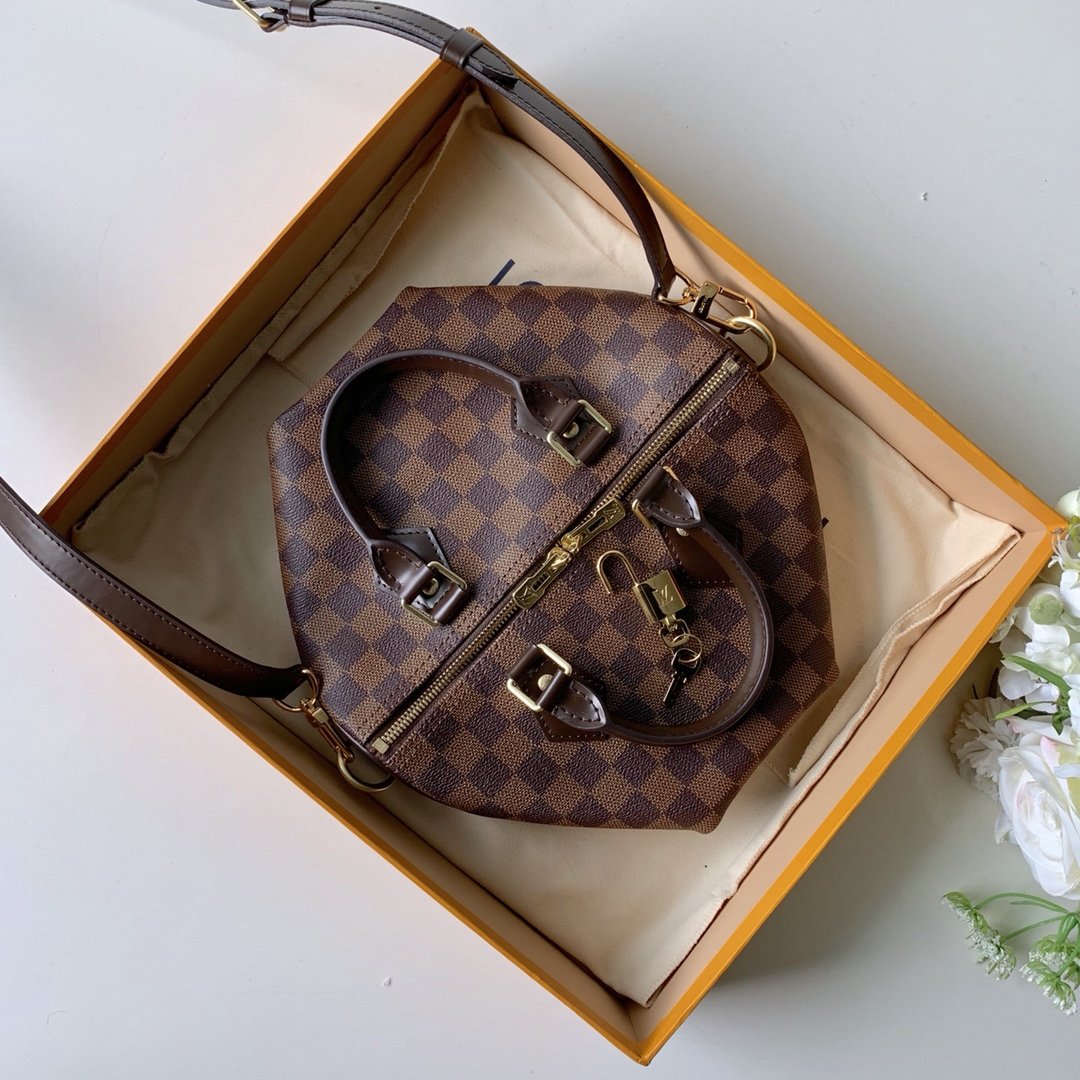 Top Quality Speedy Bandouliere 25 Damier Ebene Canvas For Women,  Shoulder And Crossbody Bags 9.8in/25cm Top Quality N41368