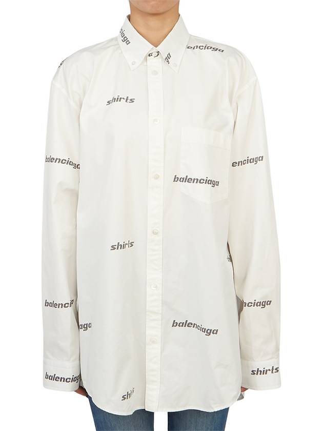 Luxury Balenciaga Trending 2025 Printed Logo Allover Cotton Long Sleeve Shirt White