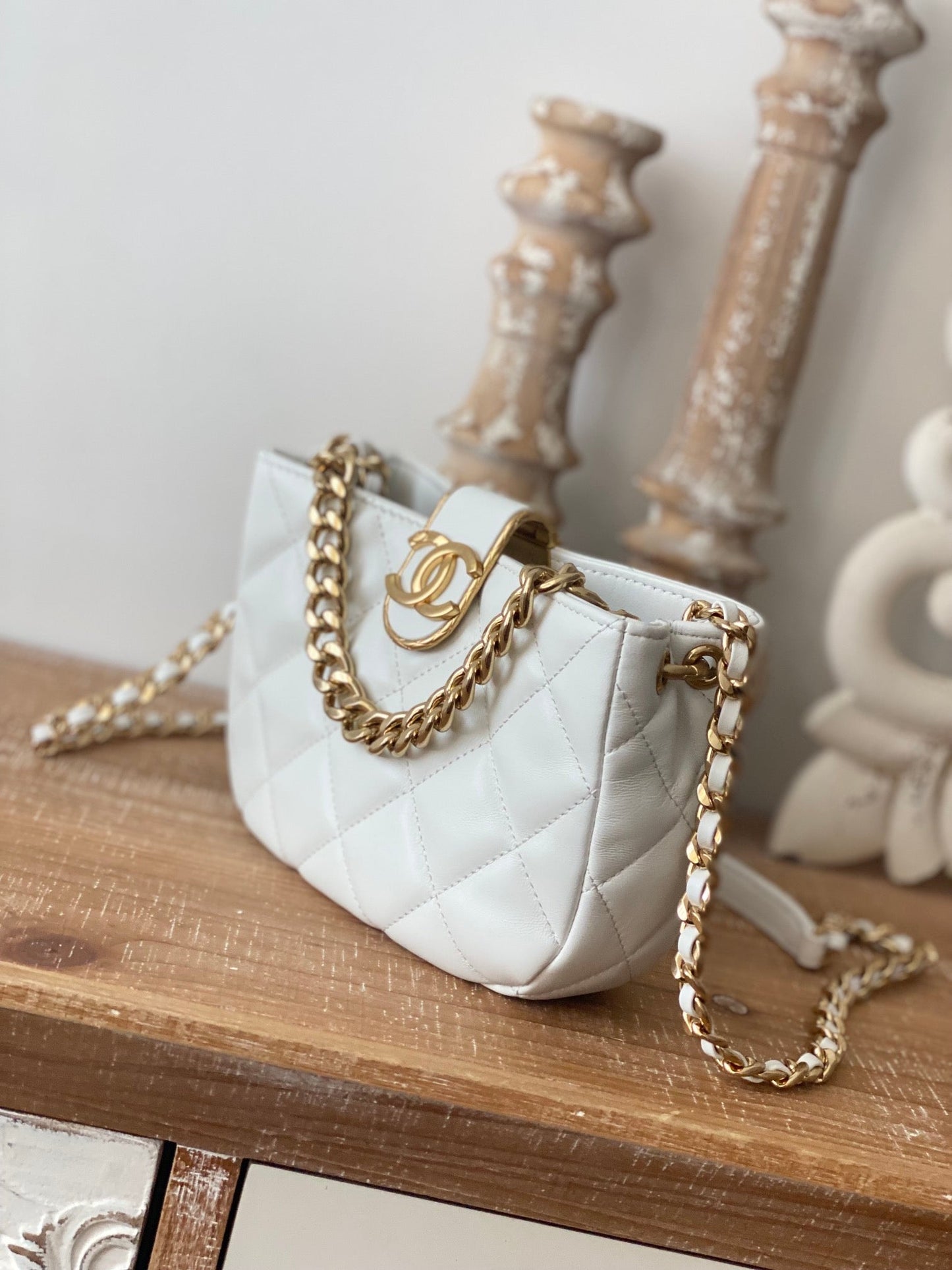 CHLSmall Hobo Bag Gold Hardware White For Women Handbags, Shoulder Bags 7.5in/19cm