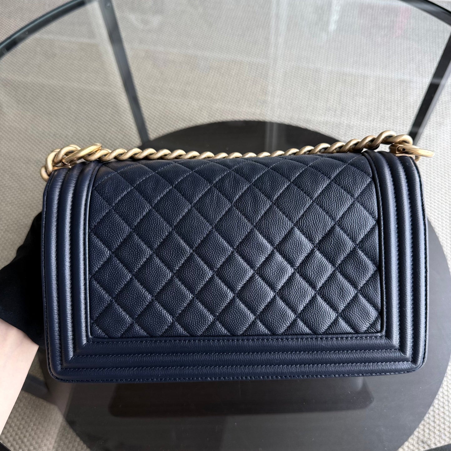 Chanel Boy Medium - Caviar 25CM Quilted Dark Navy Blue Gold Hardware Series 24