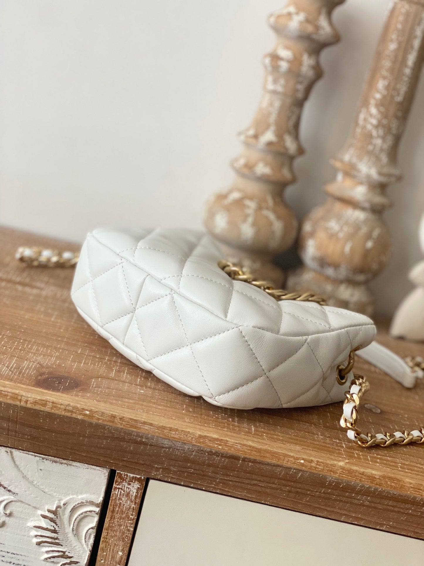 CHLSmall Hobo Bag Gold Hardware White For Women Handbags, Shoulder Bags 7.5in/19cm