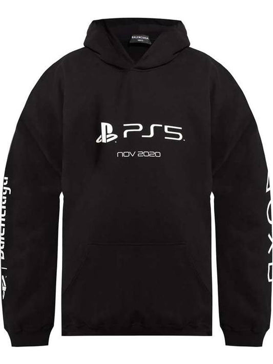 Luxury Balenciaga Trending 2025 PS5 Boxy Logo Print Overfit Hoodie Black