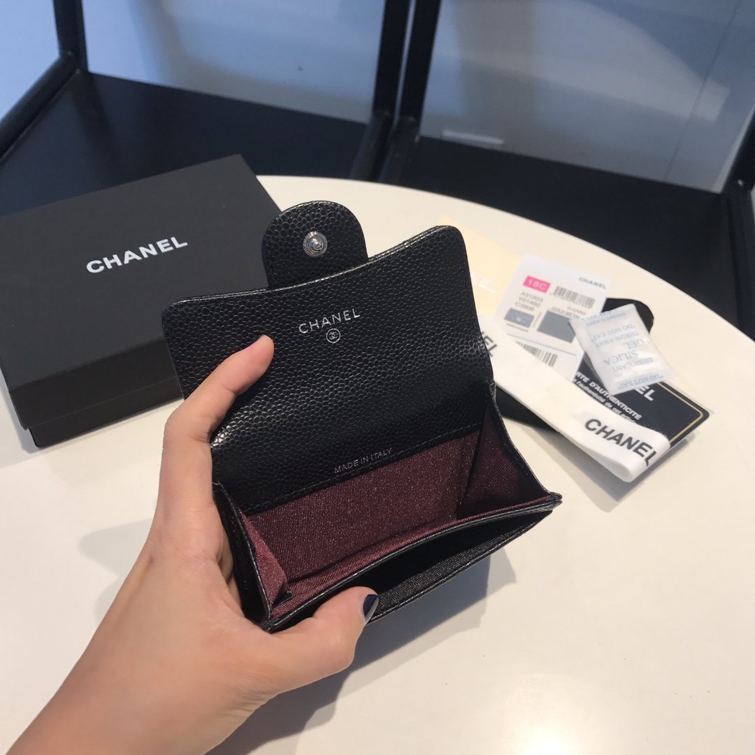 CHL Classic Card Holder Silver Hardware Black For Women Wallet 4.5in/11.5cm