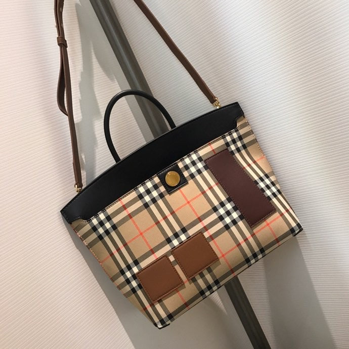 Top Quality Small  Check Society Top Handle Bag For Women, Bags 14.6in/37cm