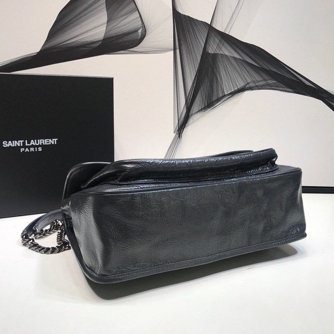 YSSL Niki Medium Chain Bag In Crinkled  Grey For Women 11in/28cm YSL 6331580EN041112