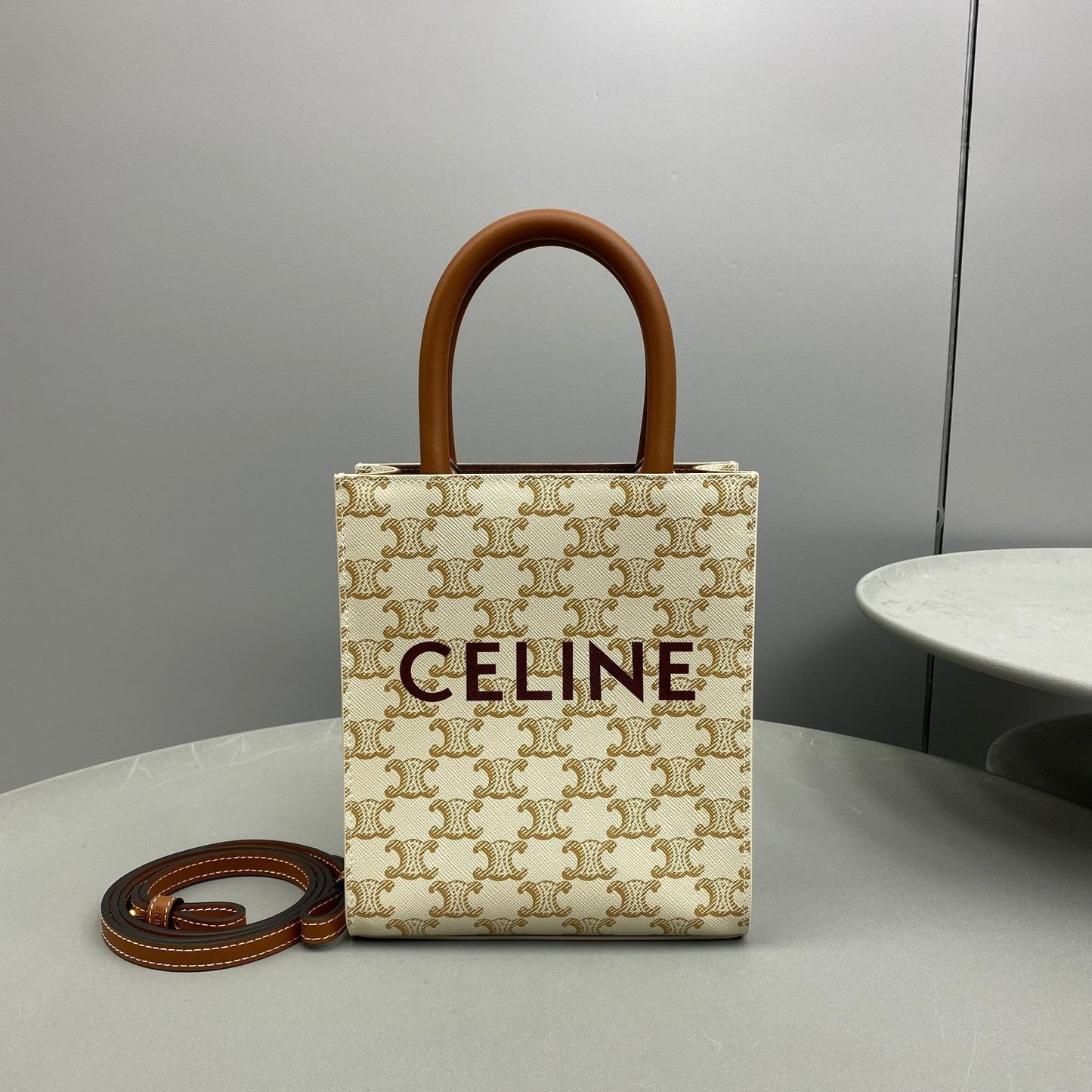 Top Quality Mini Vertical Cabas In Triomphe Canvas White For Women 7.2in/18cm 194372BZK.01BC