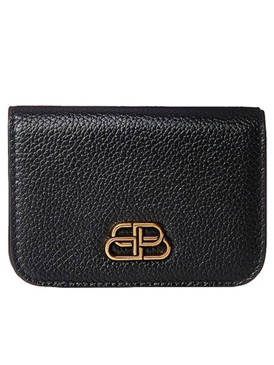 Luxury Balenciaga Trending 2025 Gold BB Logo Half Wallet Black