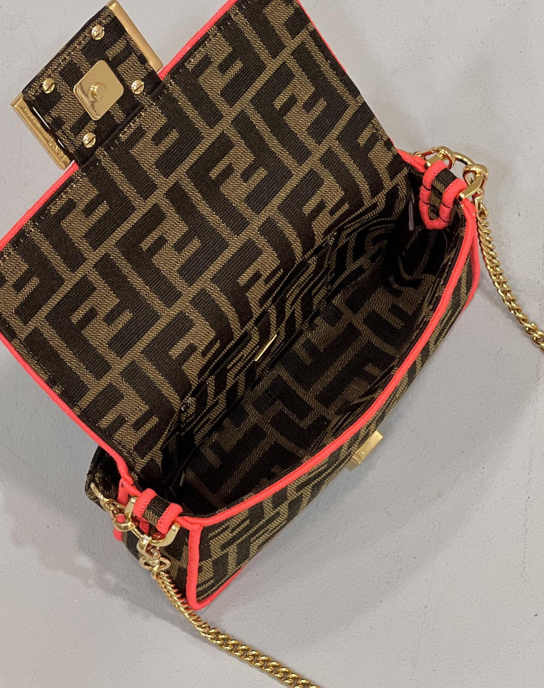 Top QualityTop Quality Baguette Small Brown Fabric Orange Border Bag For Woman 18cm/7in