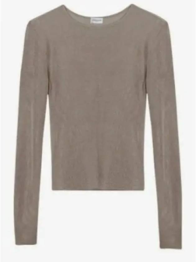 Luxury Saint Laurent Trending 2025 Rib Detail Viscose Crop Long Sleeve T-Shirt Pink