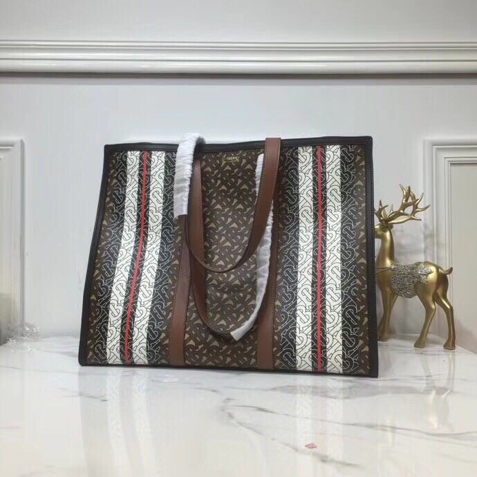 Top Quality Monogram Stripe E-Canvas Portrait Tote Bag Bridle Brown For Women, Bags 15.7in/34cm