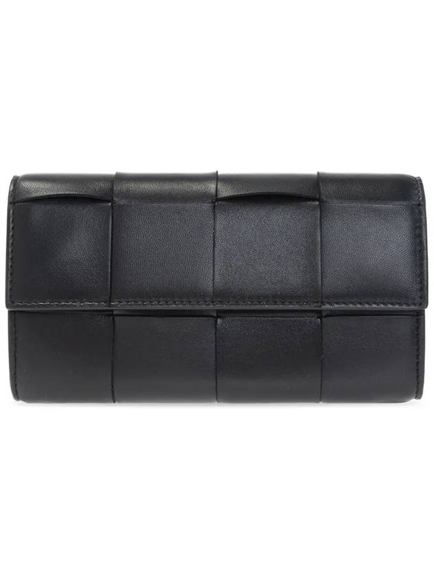 Luxury Bottega Veneta Intrecciato Flap Long Wallet Black