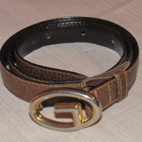 Gucci   Brown Leather Belt w Gold GG Logo Buckle