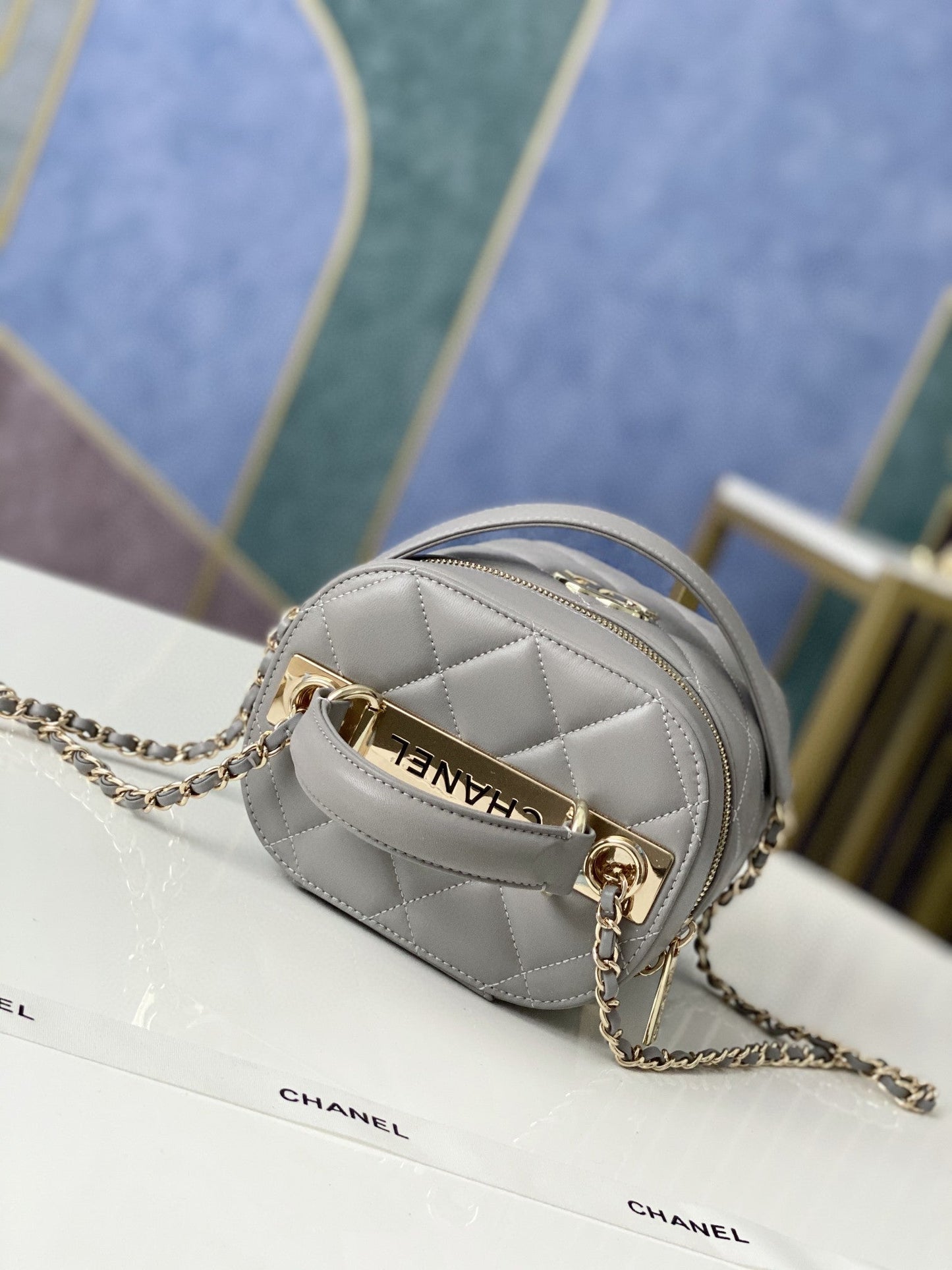 CHLVanity Case Gold Hardware Grey For Women Handbags, Shoulder Bags 9.4in/24cm 