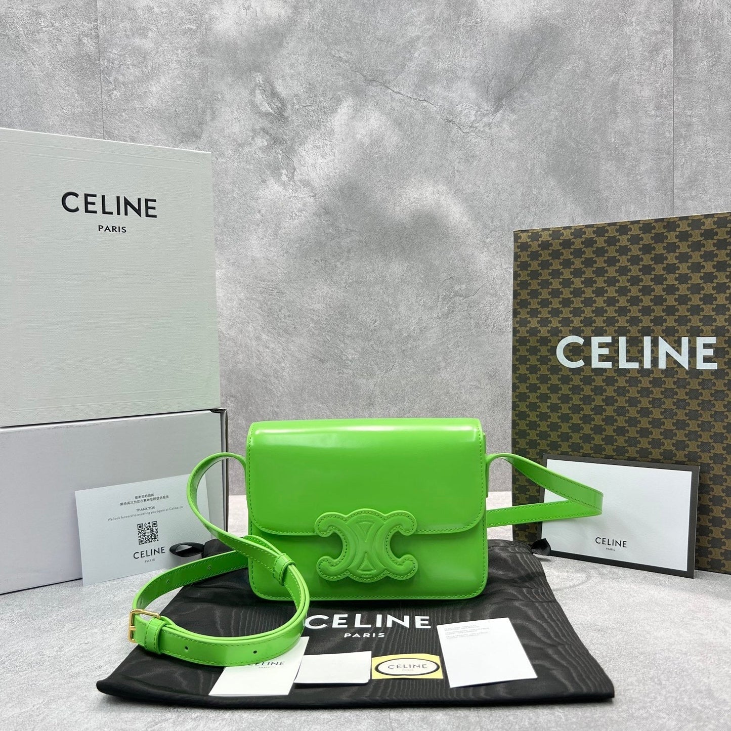 Top Quality Classique Cuir Triomphe Bag Green For Women 9in/22cm