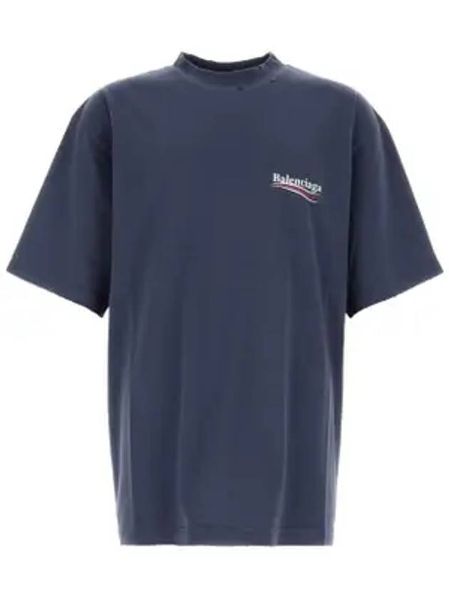 Luxury Balenciaga Trending 2025 Political Campaign Logo Print Short Sleeve T-Shirt Washed Blue