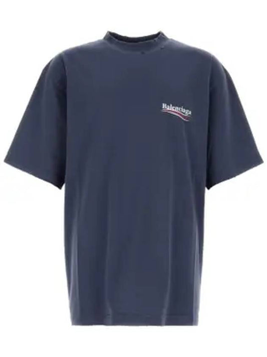 Luxury Balenciaga Trending 2025 Political Campaign Logo Print Short Sleeve T-Shirt Washed Blue