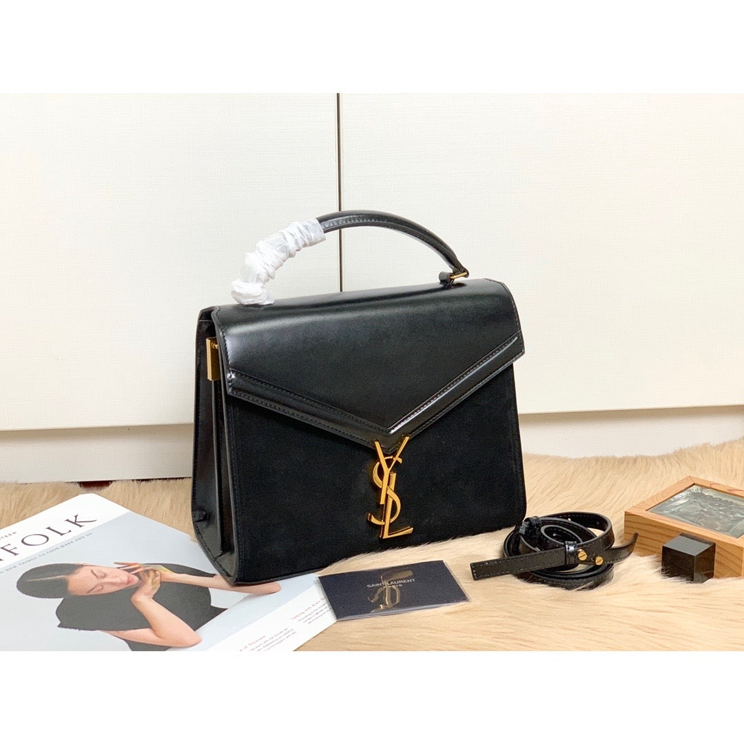 YSSL Cassandra Medium Top Handle Bag In Grain Black For Women 9in/24.5cm YSL 623931BOW0W1000