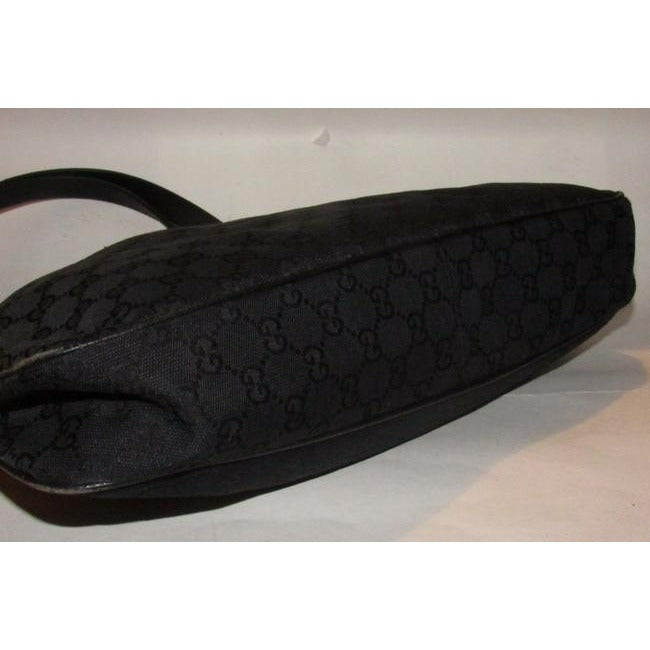 Gucci   Black Large Logo Print Canvas And Black Leather