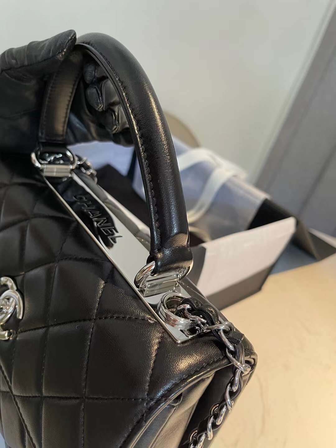 CHL Classic Flap Bag Silver Hardware Black 9.8in/25cm