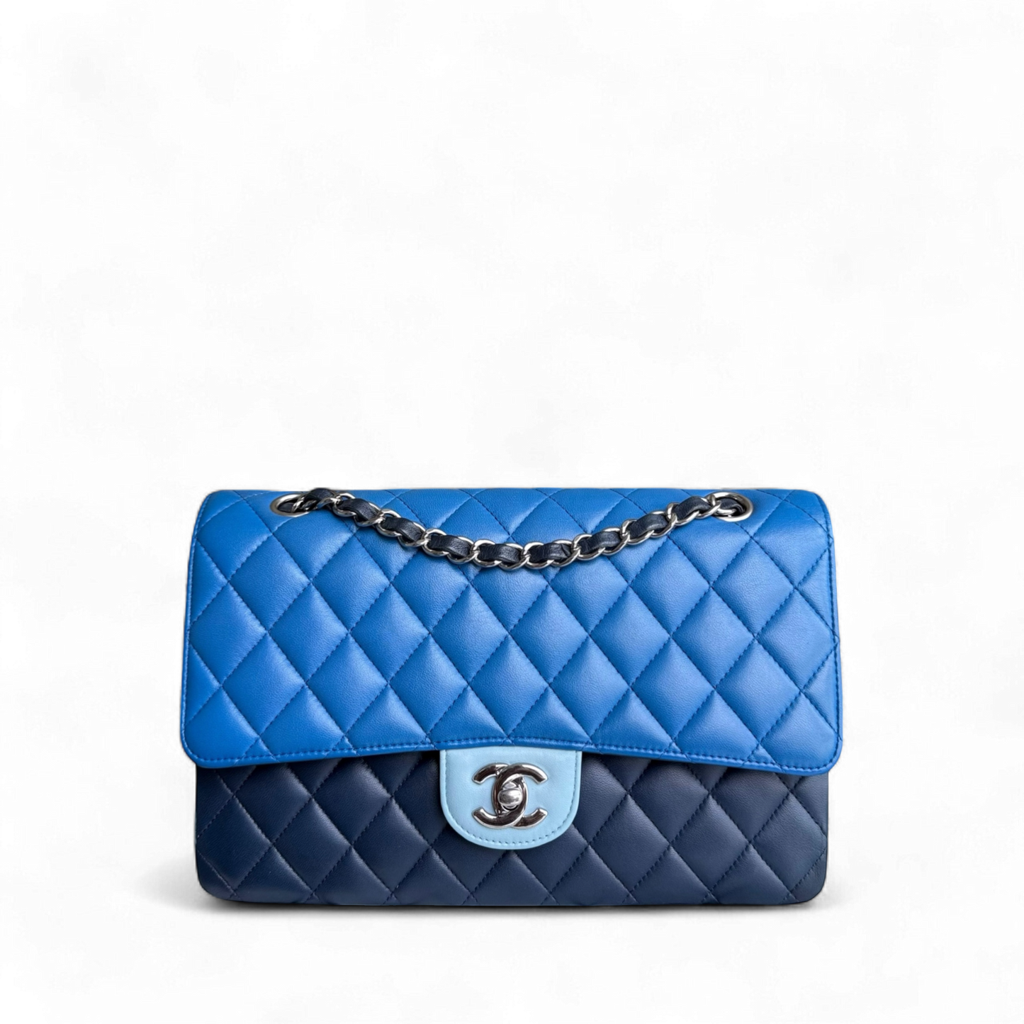Chanel Classic Flap Medium - 25CM Quilted Lambskin Tri-Color Blue Silver Hardware Series 22