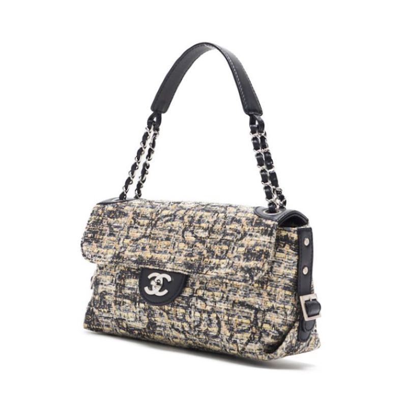 Chanel Camelia Turnrock Chain Shooter Tweed Black  Multicolor (Silver G ) Shooter Bag  Shooter Bag Lady Hybrid ? Ship??SS? escence Online