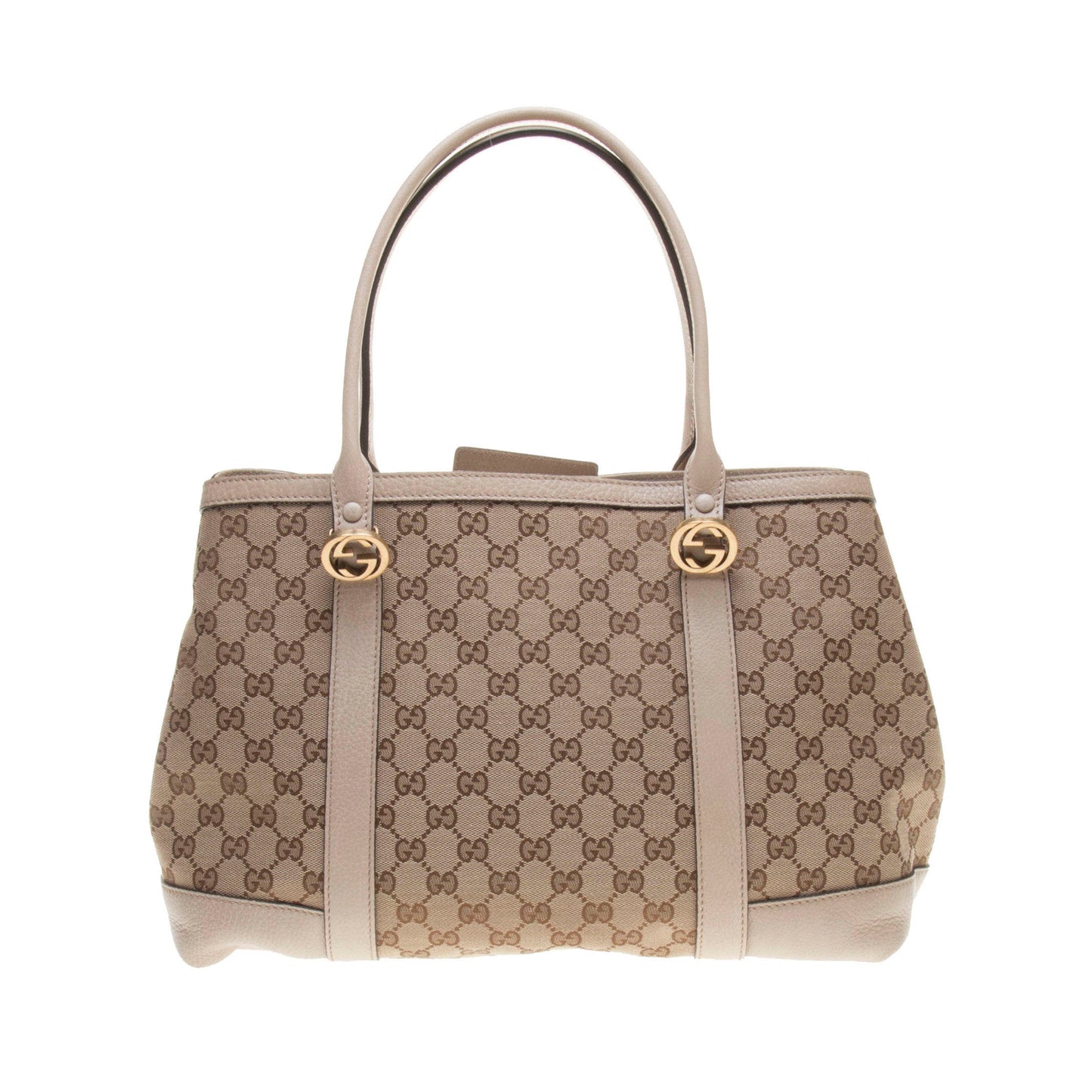 Gucci 353122 Beige/Ebony GG Fabric with Beige Leather Trim Tote Bag