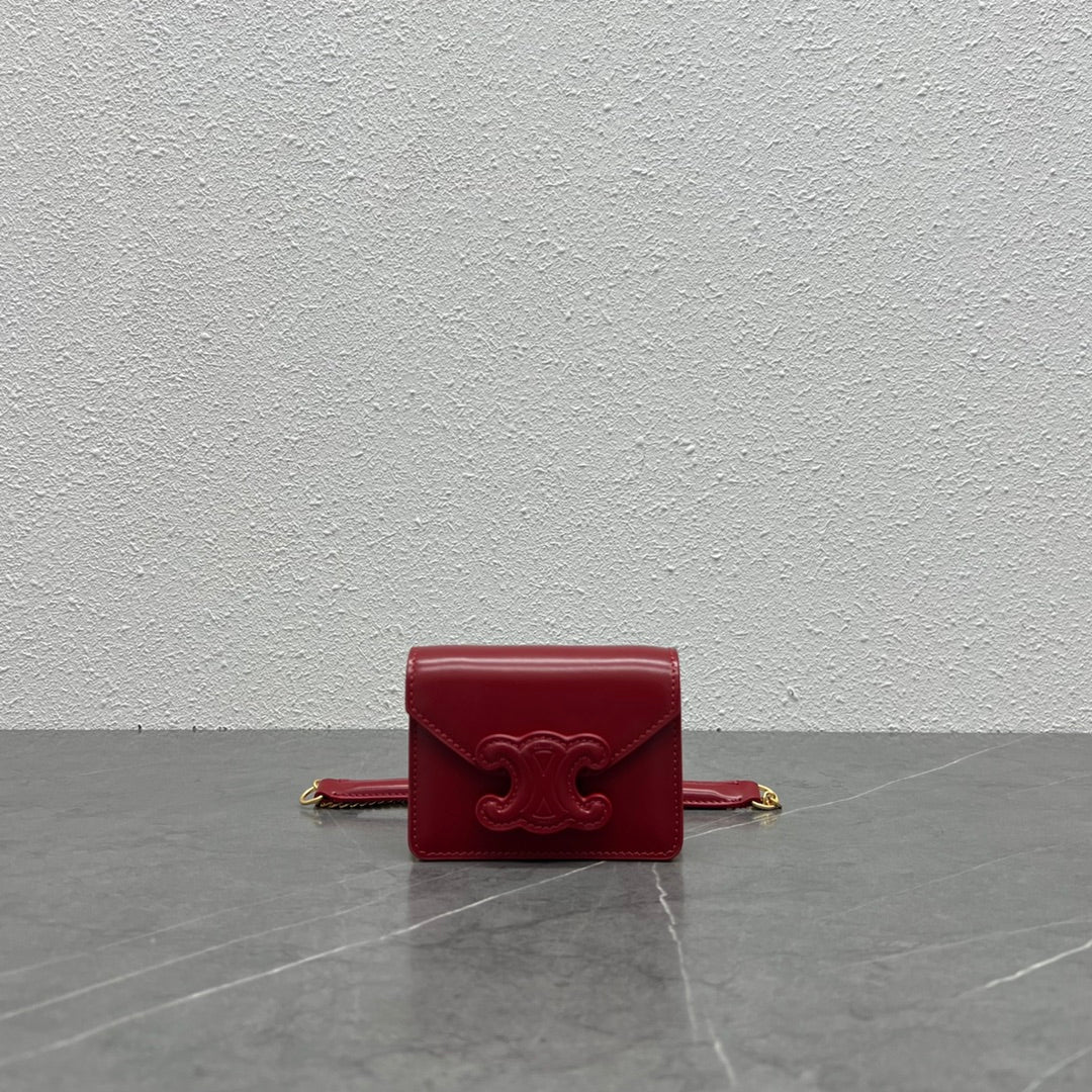 Top Quality Card Holder On Chain Triomphe Red For Women 4in/11cm 10J743DPV.27VD