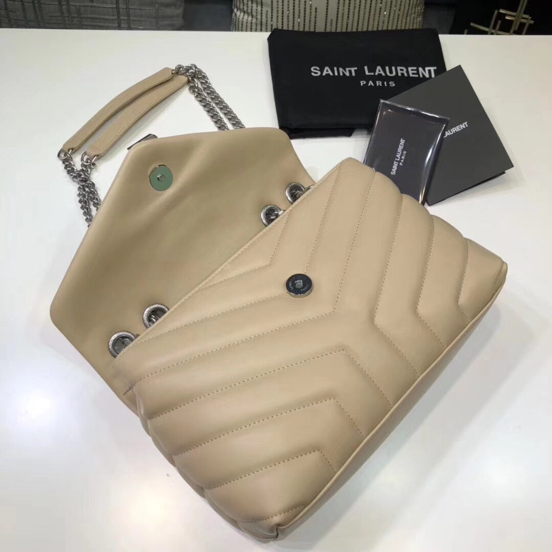 YSSL Loulou Small Chain Bag In Matelassé "Y" Beige For Women 9.8in/23cm YSL 