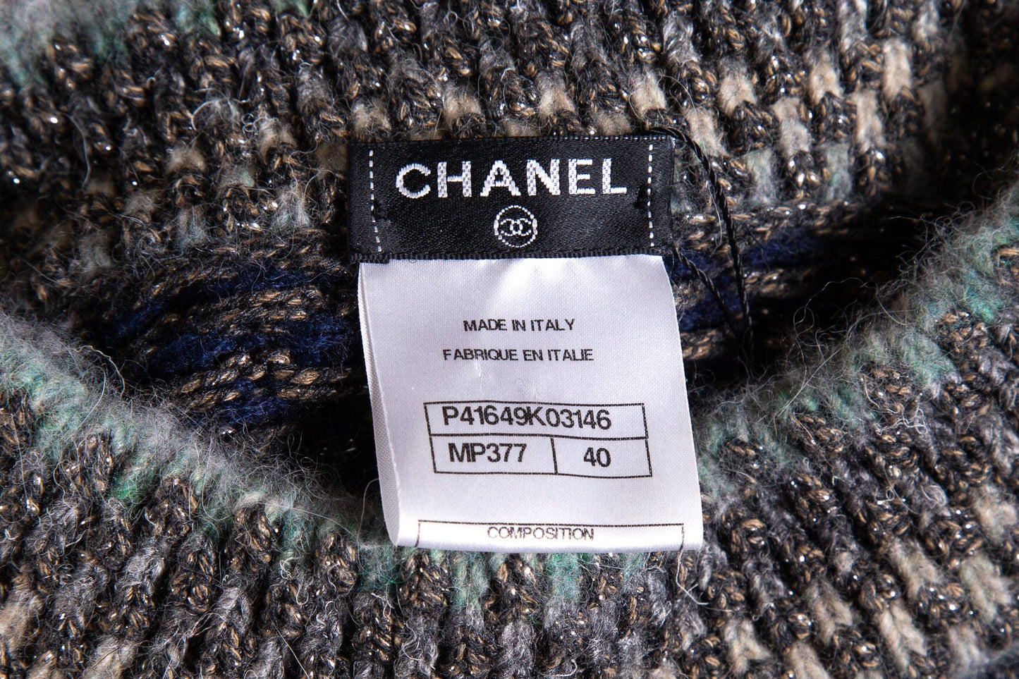 Chanel Multicolor Knit Fit and Flare Shimmer Long Sleeve Dress SZ 40