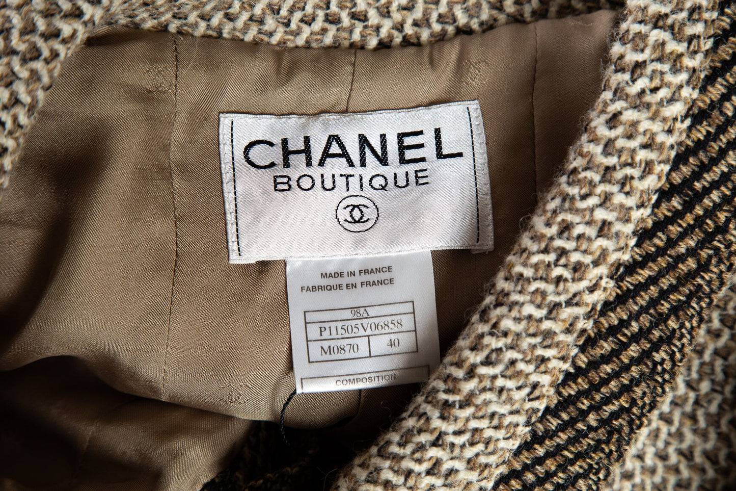 Chanel   1998 Autumn Knit Brown and Cream Jacket SZ 40
