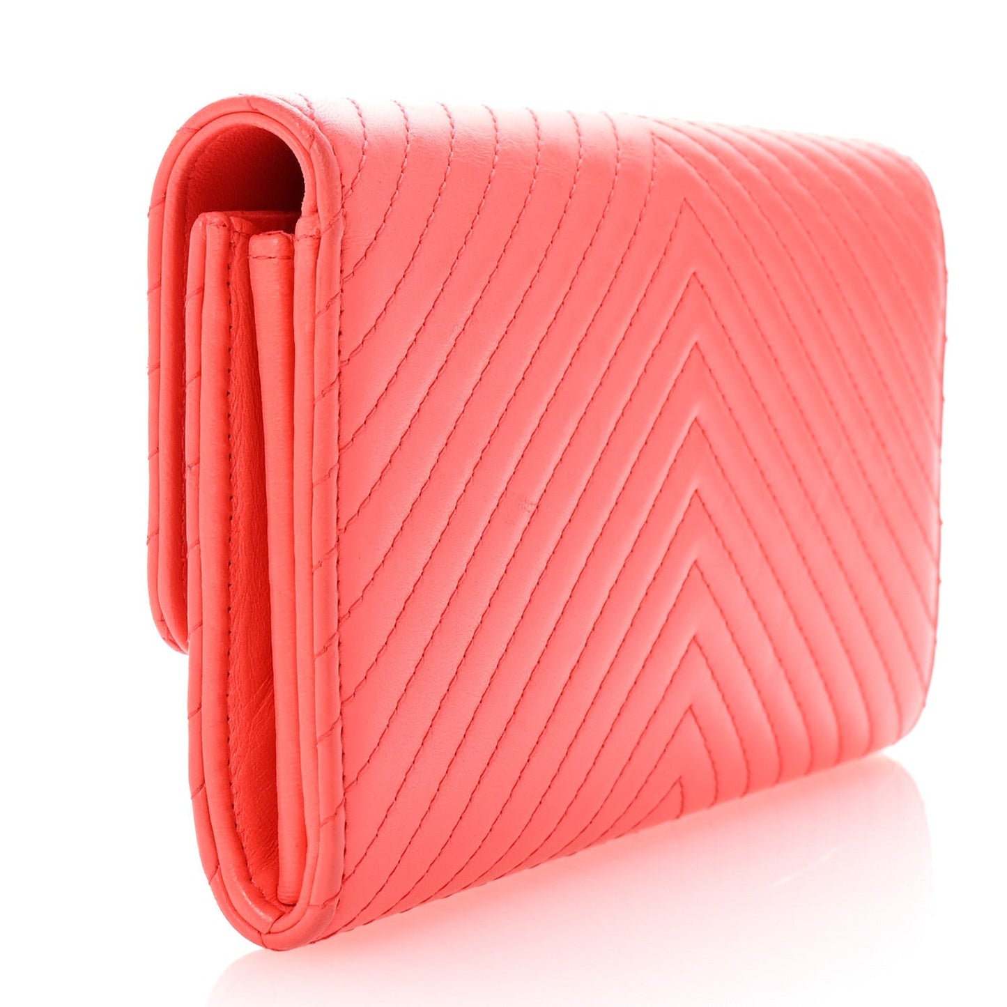 Chanel Lambskin Chevron Quilted Large Gusset Flap Wallet Red