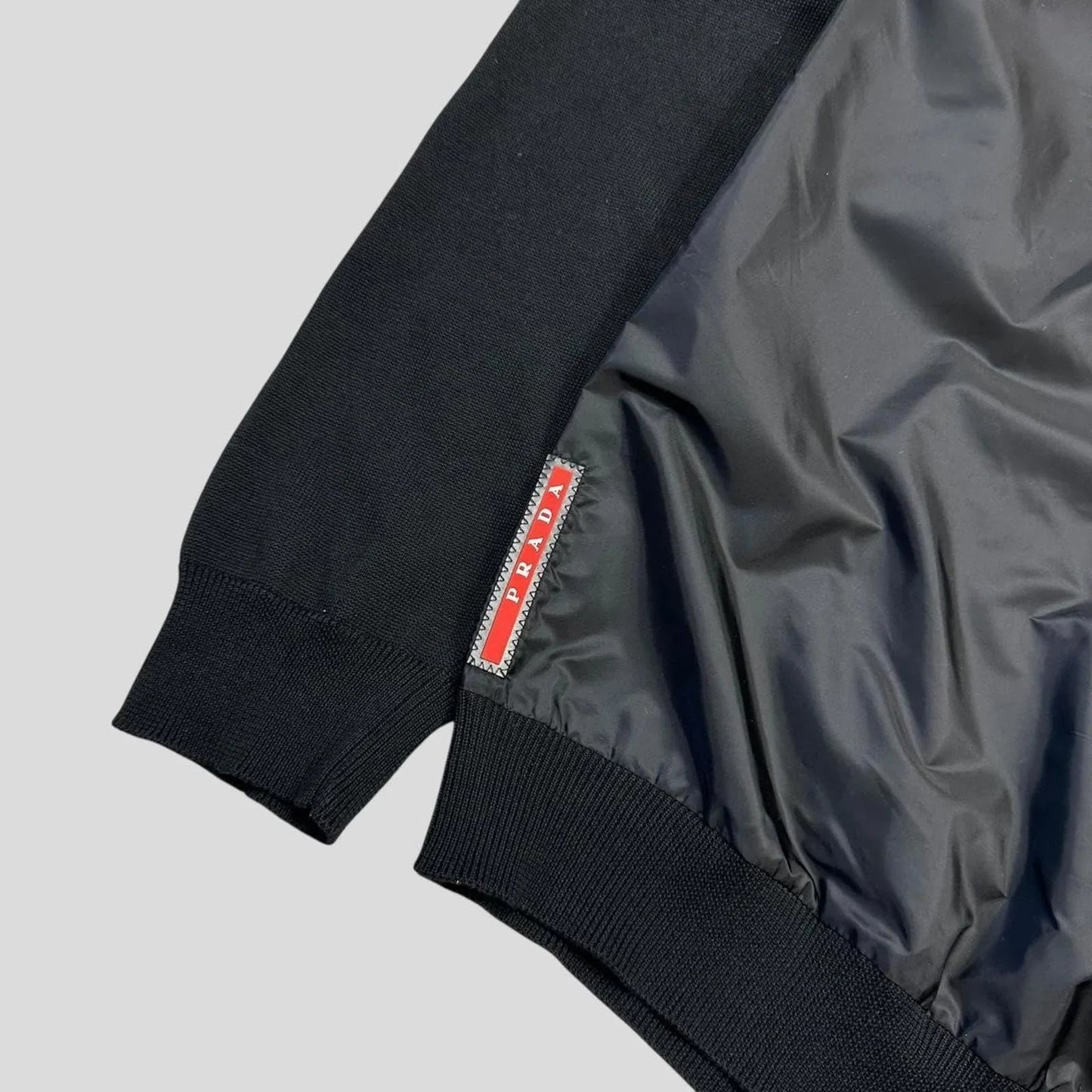 Prada Milano 2014 Red Tab Black Nylon Panelled Cardigan - IT56 (L/XL)