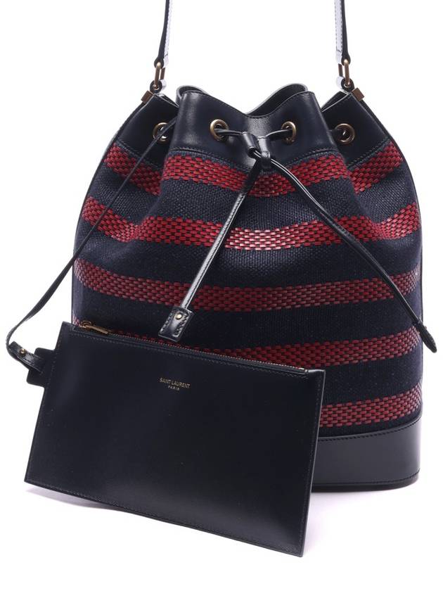Luxury Saint Laurent Trending 2025 Canvas Braided Leather Bucket Bag Marine