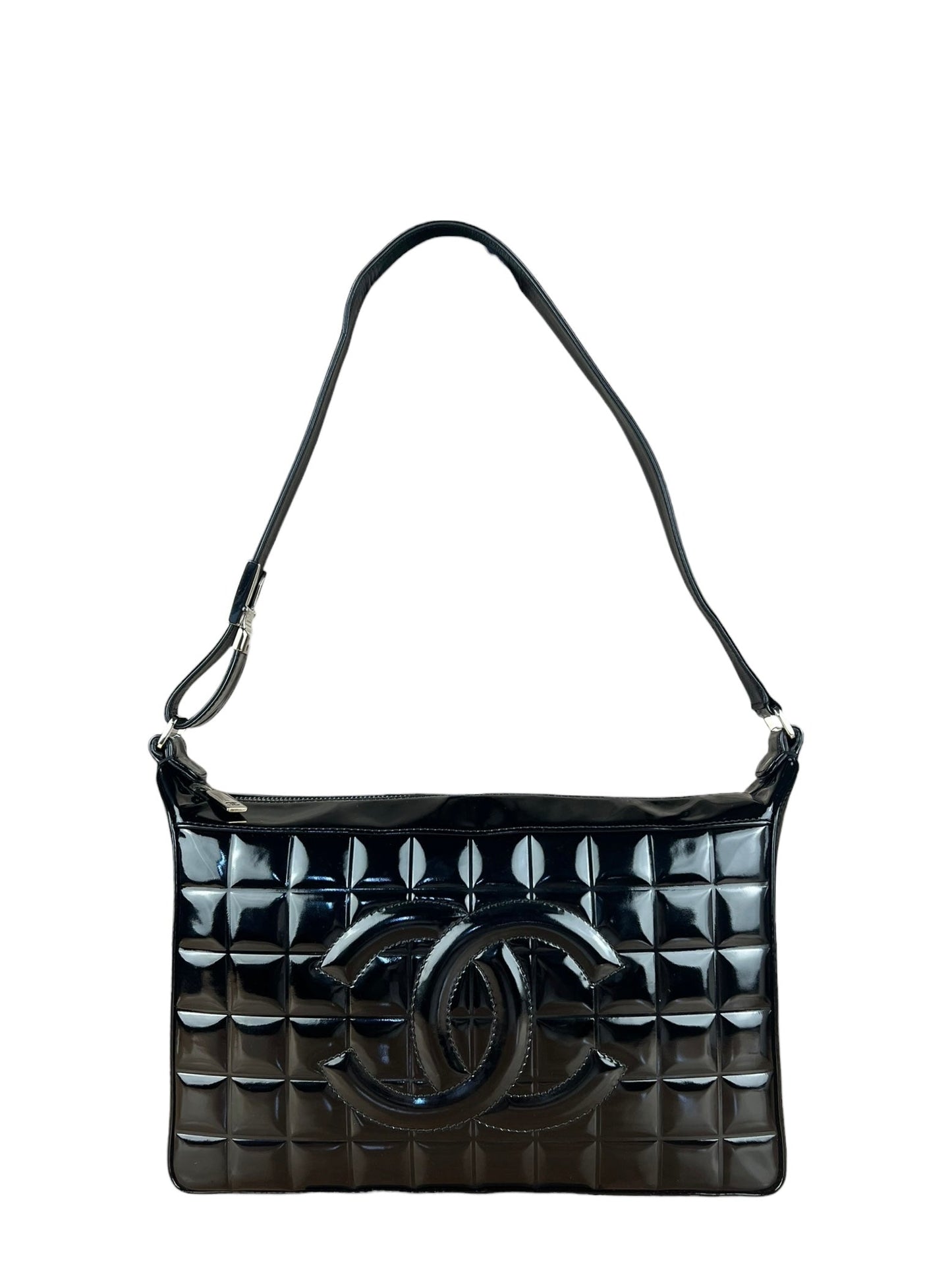 Chanel Black Patent Chocolate Bar Shoulder Bag '02