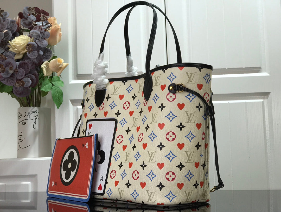 Top Quality Neverfull MM Game On Tote Bag Monogram Canvas White By Nicolas Ghesquiere For Women, Womens Handbags, Shoulder Bags 12.2in/31cm Top Quality M57462