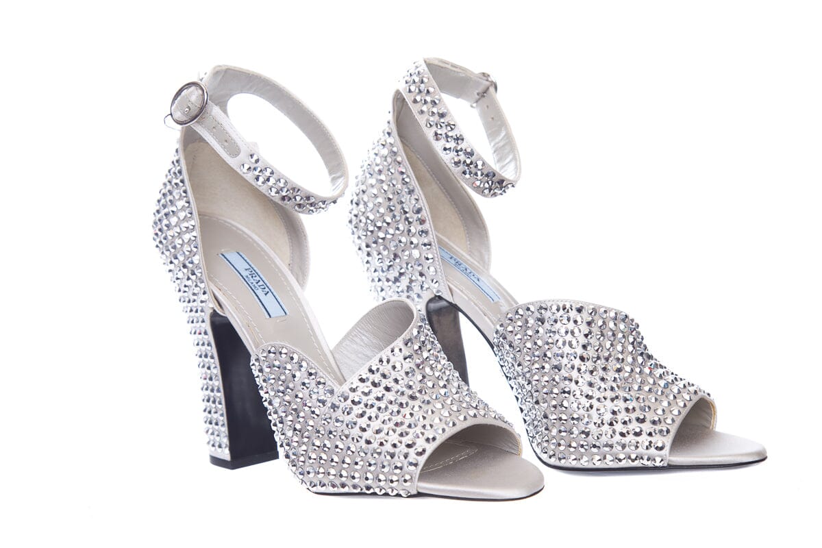 Prada Silver Embellished Heels SZ 37.5