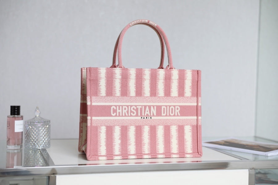 Top Quality MeTop Qualityum Book Tote  Pink D-Stripes Embroidery For Women 36cm/16.5in CD