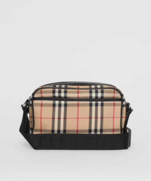 Burberry   Check And Leather Crossbody Bag Archive Beige