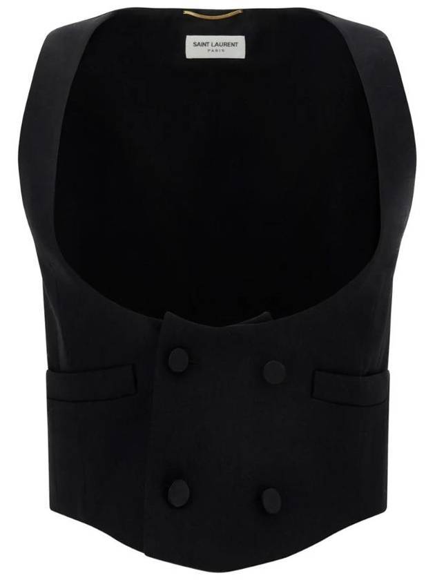 Luxury Saint Laurent Trending 2025 Women's Wool Tuxedo Vest Black