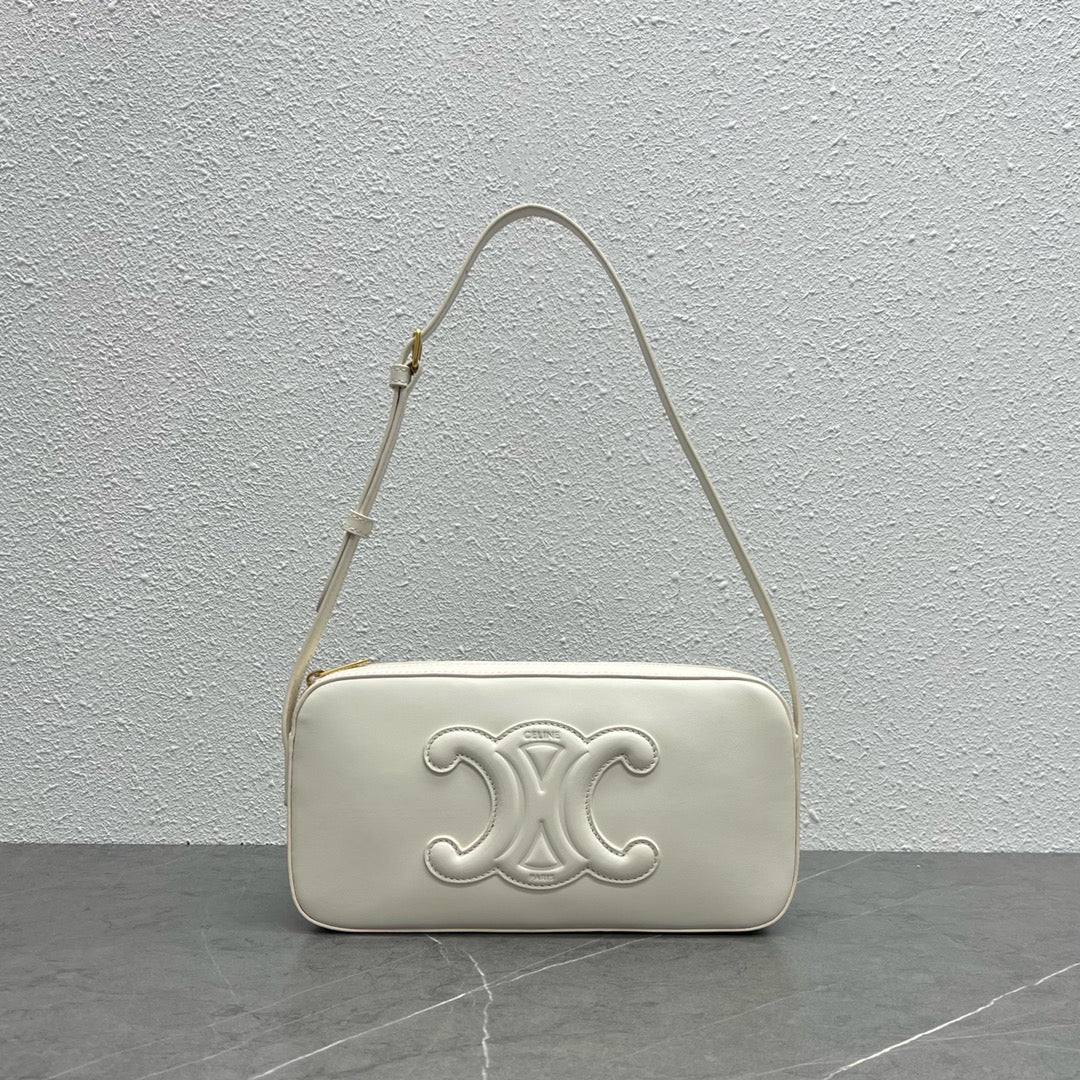Top Quality Camera Shoulder Bag Cuir Triomphe White For Women 10in/26cm