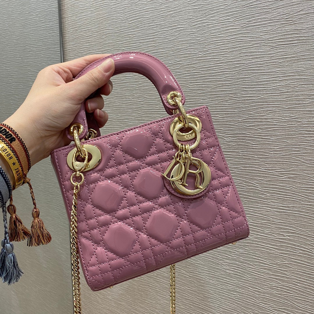 Top Quality Mini Lady Bag with Chain Gold Toned Hardware, Coral Pink, For Women Womens Handbags, 18cm CD