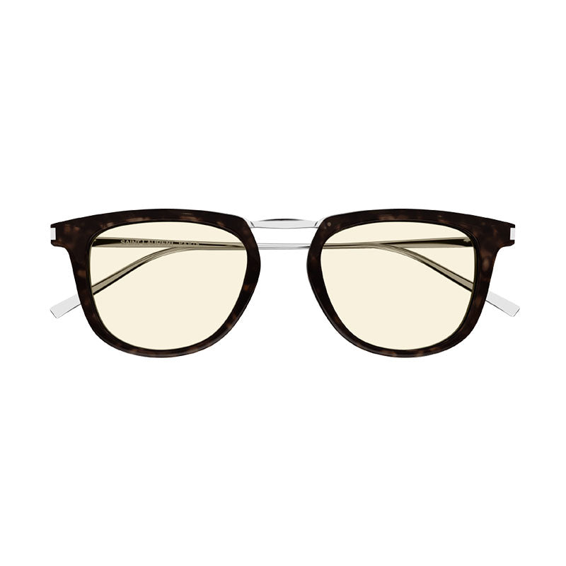Saint Laurent Sunglasses Square Full Rim, Black/Silver Frame and Light Yellow Lens SL753003